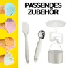 Ice cream in cones and ice cream making accessories. Produktbild-Vorschau