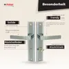A product image showcasing door handles with descriptive text and feature callouts. Produktbild-Vorschau