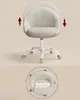 A collage showing a fluffy cream-colored office chair with a white base and wheels. The top part of the collage shows the chair from the side with arrows indicating adjustable height. The bottom part shows the chair from above with a 360° rotation indicato Produktbild-Vorschau