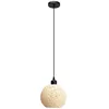A pendant light with a spherical shade made of beige twine, hanging from a black cord and ceiling mount. Anteprima dell’immagine prodotto