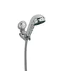 A chrome-plated shower head holder with a flexible hose, isolated on a white background. Anteprima dell’immagine prodotto