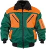 A studio shot of a green and orange bomber jacket with a black fur collar. Náhľad obrázku produktu