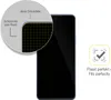 A close-up of a phone screen protector applied to a smartphone, with a magnified view showing its edge-to-edge coverage and a checkmark icon indicating a perfect fit. Produktbild-Vorschau