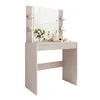 A modern, minimalist vanity table with a large mirror and shelves, displayed against a white background. Produktbild-Vorschau