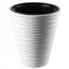 A white planter with a wavy pattern and a black inner pot, isolated on a white background. Voir les images du produit