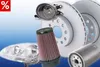 A collage of various car parts, including headlights, brake discs, an air filter, and an oil filter, set against a gradient blue background. A red square with a white percentage sign is in the top left corner. Produktbild-Vorschau