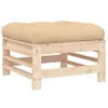 A product shot of a wooden ottoman with a beige cushion. Náhled obrázku produktu