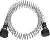 A coiled metal spring with black rubber ends and hose clamps, isolated on a white background. Produktbild-Vorschau