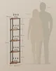 A corner shelf unit with size and weight capacity information, alongside silhouettes of two people indicating scale. Produktbild-Vorschau