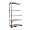 A metal shelving unit with wooden shelves, presented against a white background. Produktbild-Vorschau