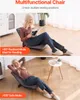 Two lifestyle shots of a woman using a multifunctional chair in different reclined positions. Produktbild-Vorschau