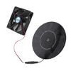 A black square fan and a black circular solar panel are shown against a white background. The fan has red wires connected to it, which then connect to the solar panel via a black connector. Produktbild-Vorschau