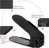 Close-up of a black plastic shoe organizer with zoomed-in details and descriptive text. Produktbild-Vorschau