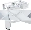 Collage of images showing a white metal stand with drawers for appliances like a washing machine or dryer. Produktbild-Vorschau