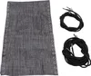 A gray fabric replacement net for a lounge chair, along with two black bungee cords, laid out on a white background. Produktbild-Vorschau