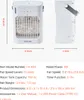 A collage of images showing a portable air cooler with its specifications and dimensions. Náhľad obrázku produktu