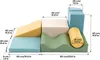 A diagram showing the dimensions of a set of soft play blocks for children. Produktbild-Vorschau