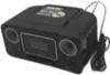 A black stereo system with a CD player and cassette recorder is shown on a white background. Voir les images du produit