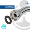 Close-up of a chrome faucet spout with a black rubber washer and a white gasket visible. Produktbild-Vorschau