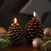 LED Kerze Tannenzapfen - Echtwachs - inkl. Batterien - Timer - H: 13cm - D: 8,5cm - Timer - braun Produktbild-Vorschau