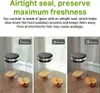 Three images of a glass canister with apples inside, showing the effect of an airtight seal over time. Náhled obrázku produktu