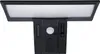 A black solar-powered wall light with a motion sensor and remote control. Produktbild-Vorschau