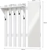 A white coat rack with a shelf and a mirror, with dimensions indicated by text. Produktbild-Vorschau