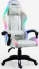 A white gaming chair with RGB LED lighting. Produktbild-Vorschau