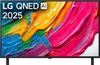 A television screen displaying colorful abstract art with text overlay. Produktbild-Vorschau