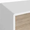 A close-up view of the corner of a white and wood-effect furniture item, likely a shelf or cabinet. Anteprima dell’immagine prodotto
