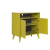 A yellow cabinet with two doors, one open, showing shelves inside. The cabinet is on a white background. Anteprima dell’immagine prodotto