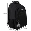A black backpack with dimensions indicated by measurement lines and text. Produktbild-Vorschau