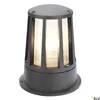 A dark gray outdoor lamp with a cylindrical base and a fluted glass shade, illuminated from within. Produktbild-Vorschau