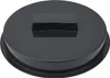 A black circular lid with a rectangular raised section in the center, shown from a top-down perspective on a white background. Produktbild-Vorschau