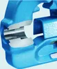 A close-up, cutaway view of a blue metal vise with a silver metal rod inside, showing its internal mechanism. Podgląd zdjęcia produktu