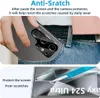 A person is putting a phone into their jeans pocket, and another image shows a screen protector being applied to a phone. Produktbild-Vorschau
