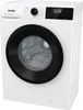 A white Gorenje washing machine with a black door and digital display is shown from a diagonal front view against a white background. Produktbild-Vorschau