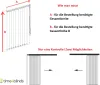 An instructional diagram showing how to measure for vertical blinds, with text explaining the measurements and two possible opening configurations. Voir les images du produit