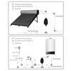 Diagrams illustrating the plumbing connections for a solar water heater and a tankless water heater. Náhled obrázku produktu