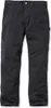A pair of black work pants is shown laid flat against a white background.