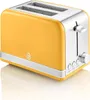 A yellow and silver two-slice toaster is shown from a front-side angle on a white background. Produktbild-Vorschau