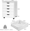 A white rolling cabinet with five drawers and a separate drawer shown for dimensions. Produktbild-Vorschau