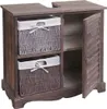 A bathroom vanity cabinet with two woven baskets and a louvered door. Náhľad obrázku produktu