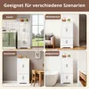 Collage showing a white cabinet in different room settings: kitchen, living room, dining room, and bathroom. Náhľad obrázku produktu