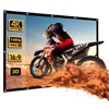 A projection screen displaying a motocross rider kicking up dirt, with feature callouts on the left side. Voir les images du produit