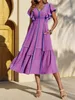 Langes Damenkleid, V-Ausschnitt, Rüschenärmel, farblich Produktbild-Vorschau 2