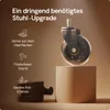 A close-up of a chair caster wheel on a pedestal, with text highlighting product features. Voir les images du produit