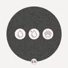 A circular graphic with three icons and a brand logo at the bottom, set against a textured background. Produktbild-Vorschau