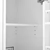Close-up view of the interior of a white cabinet, showing shelves and hinges. Náhled obrázku produktu
