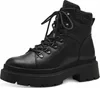 A black lace-up boot with a thick sole. Produktbild-Vorschau